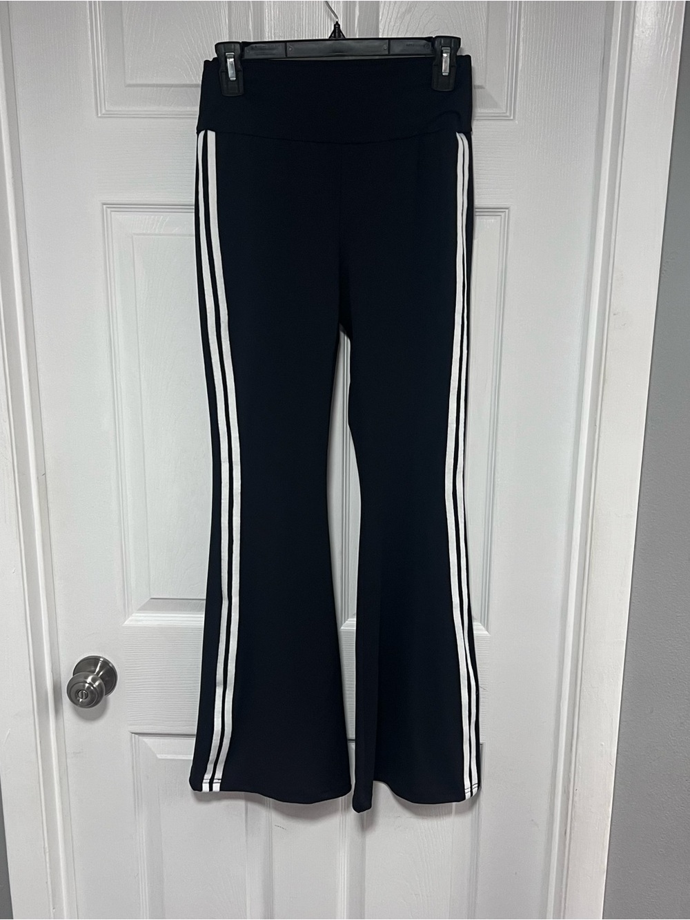 NWT Black Size S Women’s Flared-Leg Track Pants with White Side Stripes